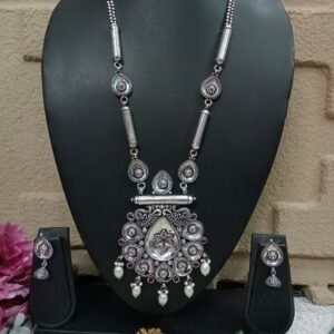 Necklace - German Silver Oxidized long Necklace SCAOLN26