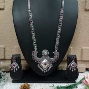 Necklace - German silver Copper Brass Long Necklace SCAOLN35-Ruby