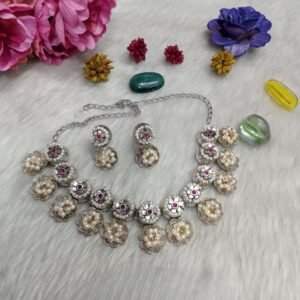 Necklace - German Silver oxidized Brass Copper Necklace SCAON41-Ruby
