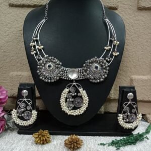 Necklace - German Silver-Plated Oxidized Brass Ghungroo Statement Necklace SCAON14