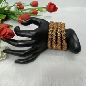 Golden Kada - Gold-Plated Meena Round Stone Kada