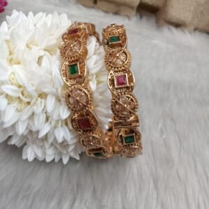 Rajwadi Kada - Rajwadi Polish Gold Plated AD Stone Openable Kada