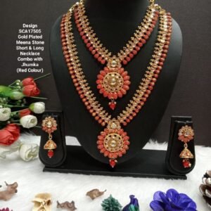 Necklace- Gold Plated Red Color Meena Necklace Combo SCA1750