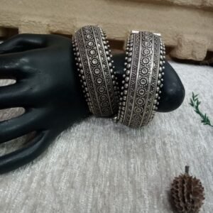 Oxidized Kada - Silver Oxidized Brass Broad Openable Kada
