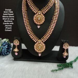 Necklace- Gold Plated Peach Color Meena Necklace Combo SCA1750