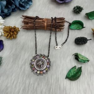Mangalsutra - German Silver Oxidized Flower Design AD Short Mangalsutra SCA35028
