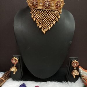 Choker - Gold Plated Rajwadi Rajputana Choker Necklace SCA25007