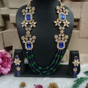 Necklace - Antique Golden Metallic Glass Kundan & Beads Necklace