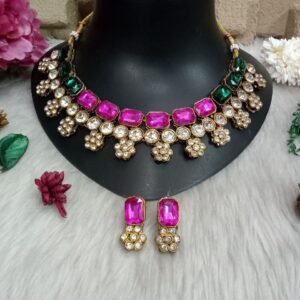 Necklace - Antique Color Glass Kundan Stone Necklace