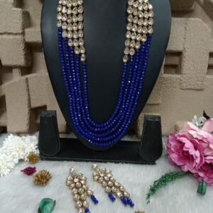 Necklace - Antique Color Blue Crystal Glass Stone Kundan Necklace