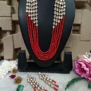 Necklace - Antique Color Red Crystal Glass Stone Kundan Necklace