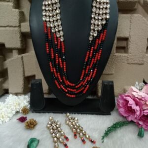 Necklace - Antique Red & Navy Blue Crystal Glass Stone Kundan Necklace