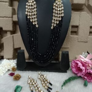 Necklace - Antique Color Black Glass Stone Kundan Crystal Necklace