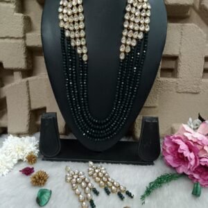 Necklace - Antique Color Bottle Green Crystal Glass Stone Kundan Necklace