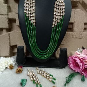 Necklace - Antique Color Glass Stone Kundan Green Crystal Necklace