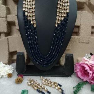 Necklace - Antique Color Navy Blue Crystal Glass Stone Kundan Necklace