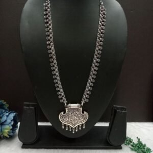 Necklace - Brass Silver Oxidized Long Necklace SCAON115
