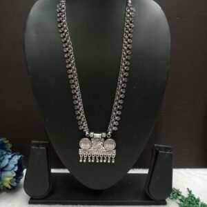 Necklace - Brass Silver Oxidized Long Necklace SCAON114
