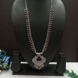 Necklace - Brass Silver Oxidized Long Necklace SCAON113