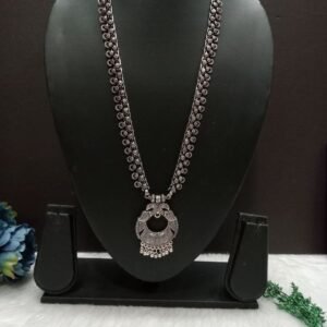 Necklace - Brass Silver Oxidized Long Necklace SCAON112