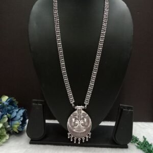 Necklace - Brass Silver Oxidized Long Necklace SCAON111