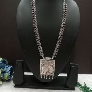 Necklace - Brass Silver Oxidized Krishna Long Necklace SCAON110