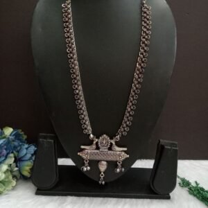 Necklace - Brass Silver Oxidized Long Necklace SCAON109