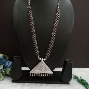 Necklace - Brass Silver Oxidized Long Necklace SCAON108B