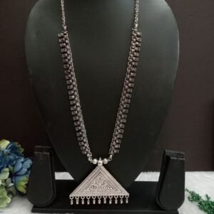 Necklace - Brass Silver Oxidized Long Necklace SCAON108A