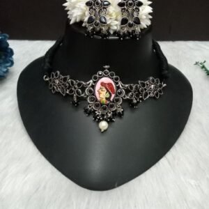 Choker - Brass Silver Oxidized Black Color Meena Choker SCAOC7