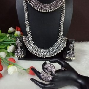 Necklace - Brass Silver Oxidized Broad Necklace Combo SCAOCN1