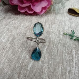 Oxidized Rings - Silver Oxidized Brass Natural Stone Size Adjustable Ring SCAOR90-5