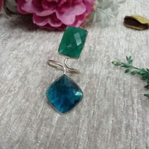 Oxidized Rings - Silver Oxidized Brass Natural Stone Size Adjustable Ring SCAOR90-6