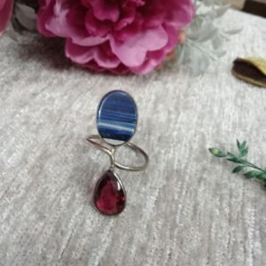 Oxidized Rings - Silver Oxidized Brass Natural Stone Size Adjustable Ring SCAOR90-9
