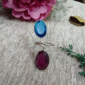 Oxidized Rings - Silver Oxidized Brass Natural Stone Size Adjustable Ring SCAOR90-10