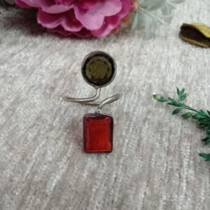 Oxidized Rings - Silver Oxidized Brass Natural Stone Size Adjustable Ring SCAOR90-13