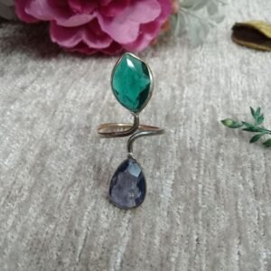 Oxidized Rings - Silver Oxidized Brass Natural Stone Size Adjustable Ring SCAOR90-15