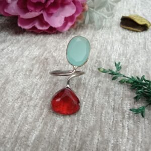 Oxidized Rings - Silver Oxidized Brass Natural Stone Size Adjustable Ring SCAOR90-16