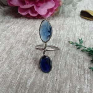 Oxidized Rings - Silver Oxidized Brass Natural Stone Size Adjustable Ring SCAOR90-17