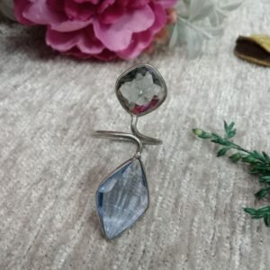 Oxidized Rings - Silver Oxidized Brass Natural Stone Size Adjustable Ring SCAOR90-18