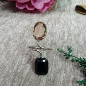Oxidized Rings - Silver Oxidized Brass Natural Stone Size Adjustable Ring SCAOR90-19