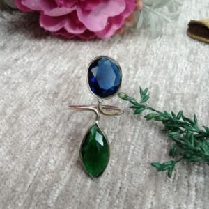 Oxidized Rings - Silver Oxidized Brass Natural Stone Size Adjustable Ring SCAOR90-20