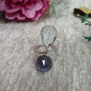Oxidized Rings - Silver Oxidized Brass Natural Stone Size Adjustable Ring SCAOR90-22