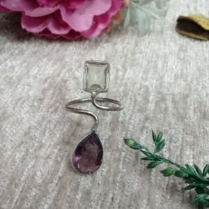 Oxidized Rings - Silver Oxidized Brass Natural Stone Size Adjustable Ring SCAOR90-24