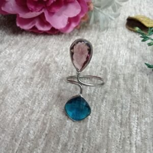 Oxidized Rings - Silver Oxidized Brass Natural Stone Size Adjustable Ring SCAOR90-26