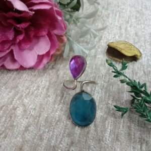 Oxidized Rings - Silver Oxidized Brass Natural Stone Size Adjustable Ring SCAOR90-29