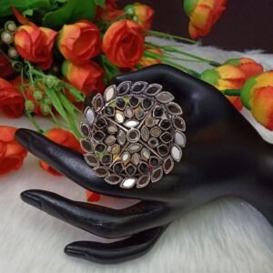 Oxidized Rings - Silver Oxidized Stone Mirror Studded Ring SCAOR44