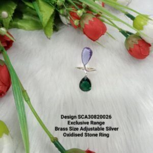 Oxidized Rings - Silver Oxidized Brass Natural Stone Size Adjustable Ring SCA30820026