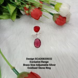 Oxidized Rings - Silver Oxidized Brass Natural Stone Size Adjustable Ring SCA30820032