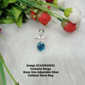 Oxidized Rings - Silver Oxidized Brass Natural Stone Size Adjustable Ring SCA30820042